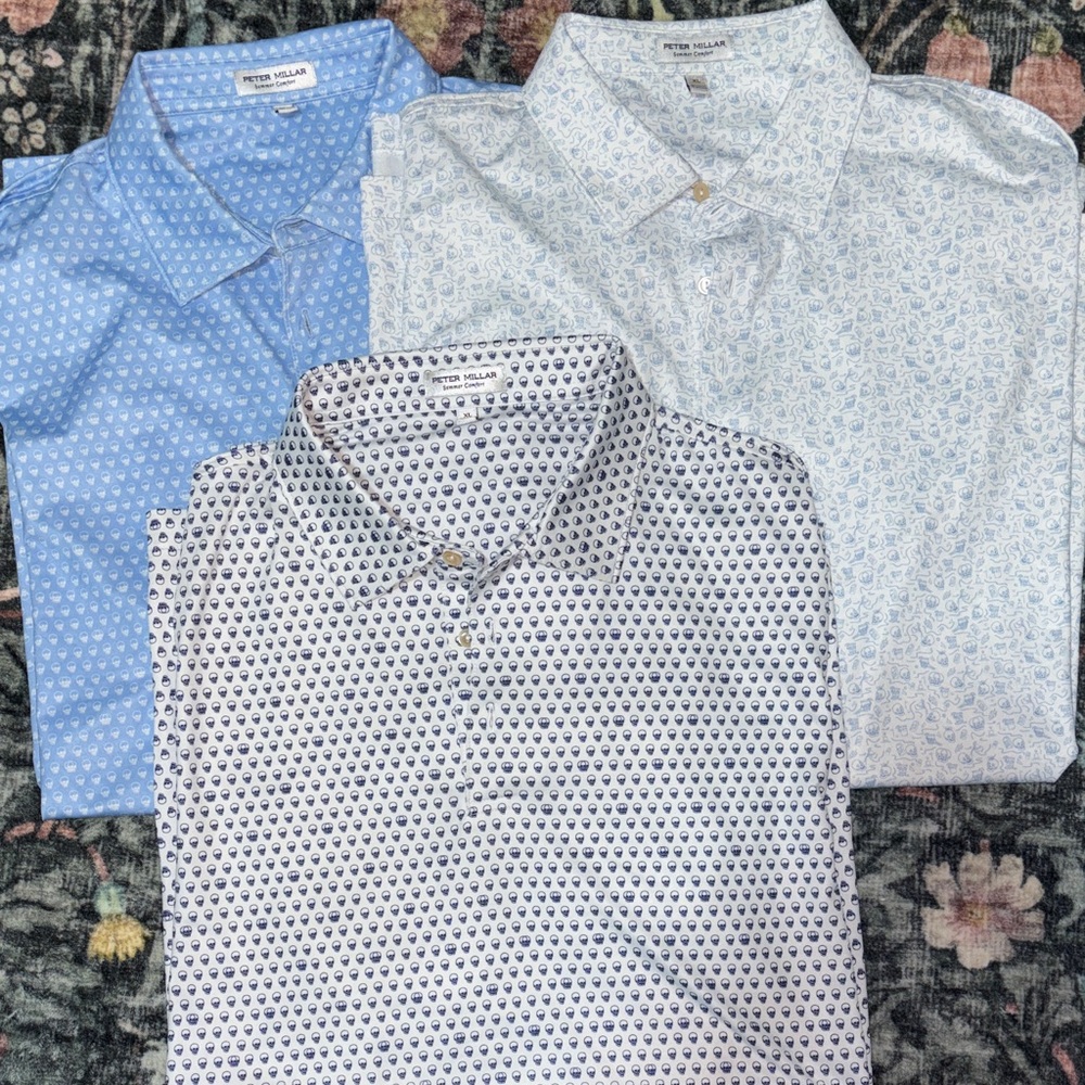 Peter Millar Men's Blue, White, and Gray Patterned Shirts